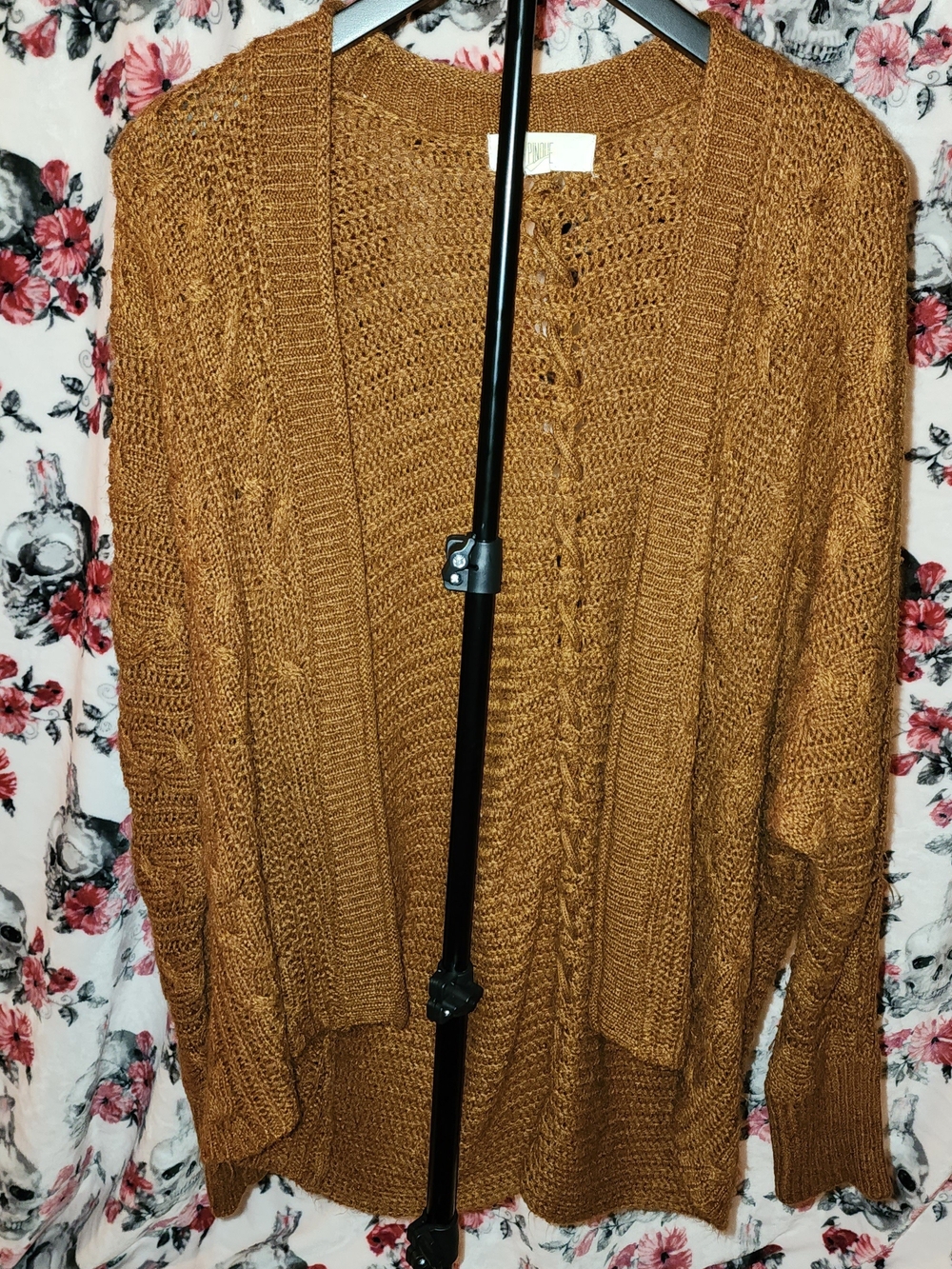 Open-Front Chunky Knit Cardigan in Camel Brown